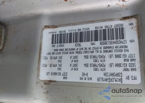 2003 Dodge Dakota Sport from USA, damaged, VIN 1D7HG32N43S138938